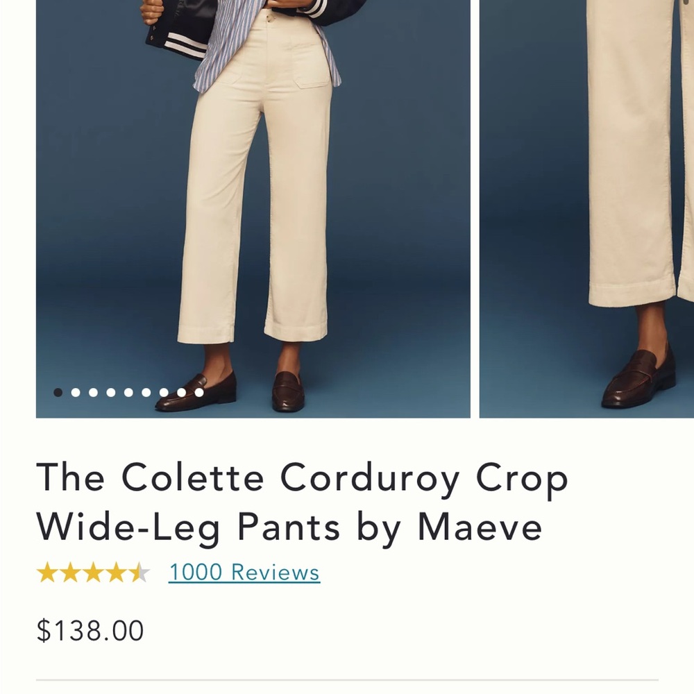 Anthropologie Maeve Colette Corduroy Crop Wide-Leg Pants - Picture 6 of 8